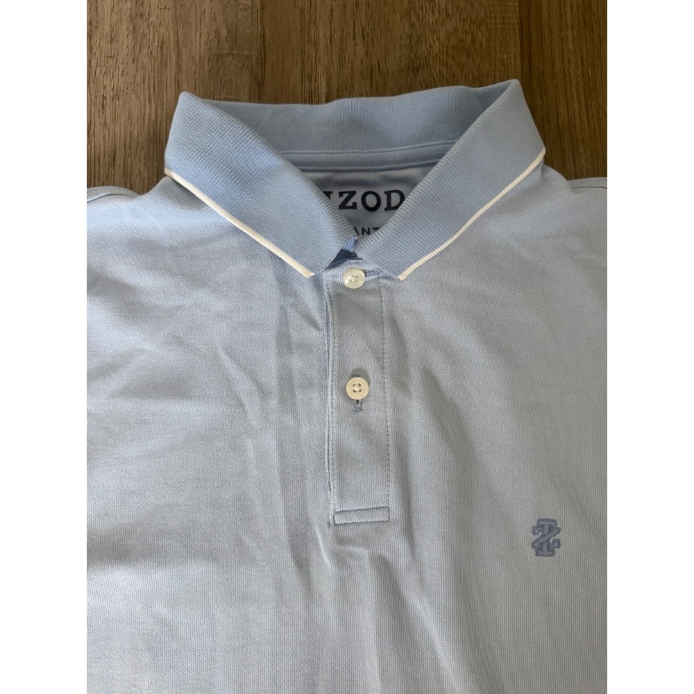 IZOD Advantage Performance Polo Shirt Mens Medium Blue‎ Short Sleeve Stretch